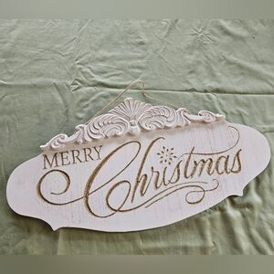 NEW White Ivory Classic Boho Merry Christmas Wall Glitter Sign Decor Ashland